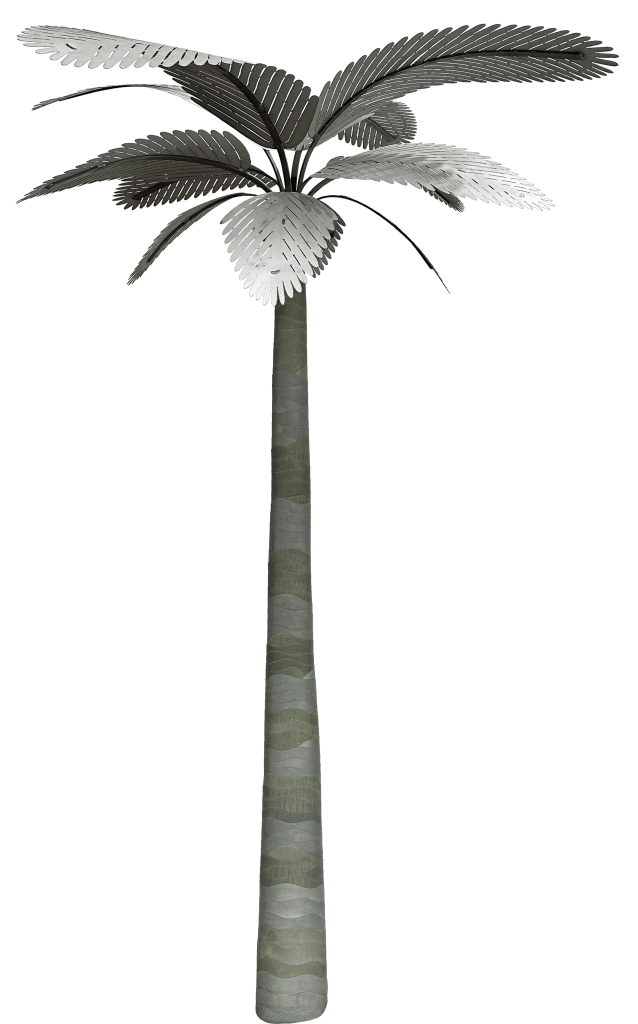 Artificial designer palm tree for modern indoor and outdoor decor.