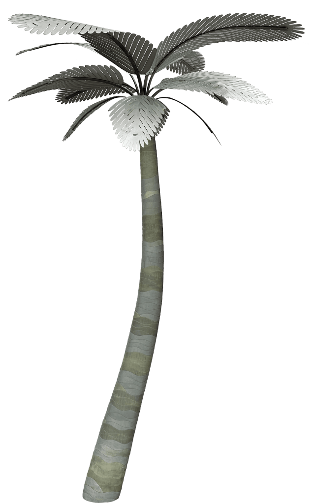 Elegant designer palm tree with lush fronds and textured trunk for tropical landscaping.