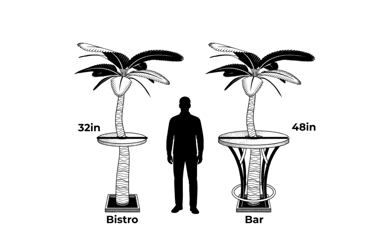 Comparison of 32-inch and 48-inch Designer Palms for outdoor decor.