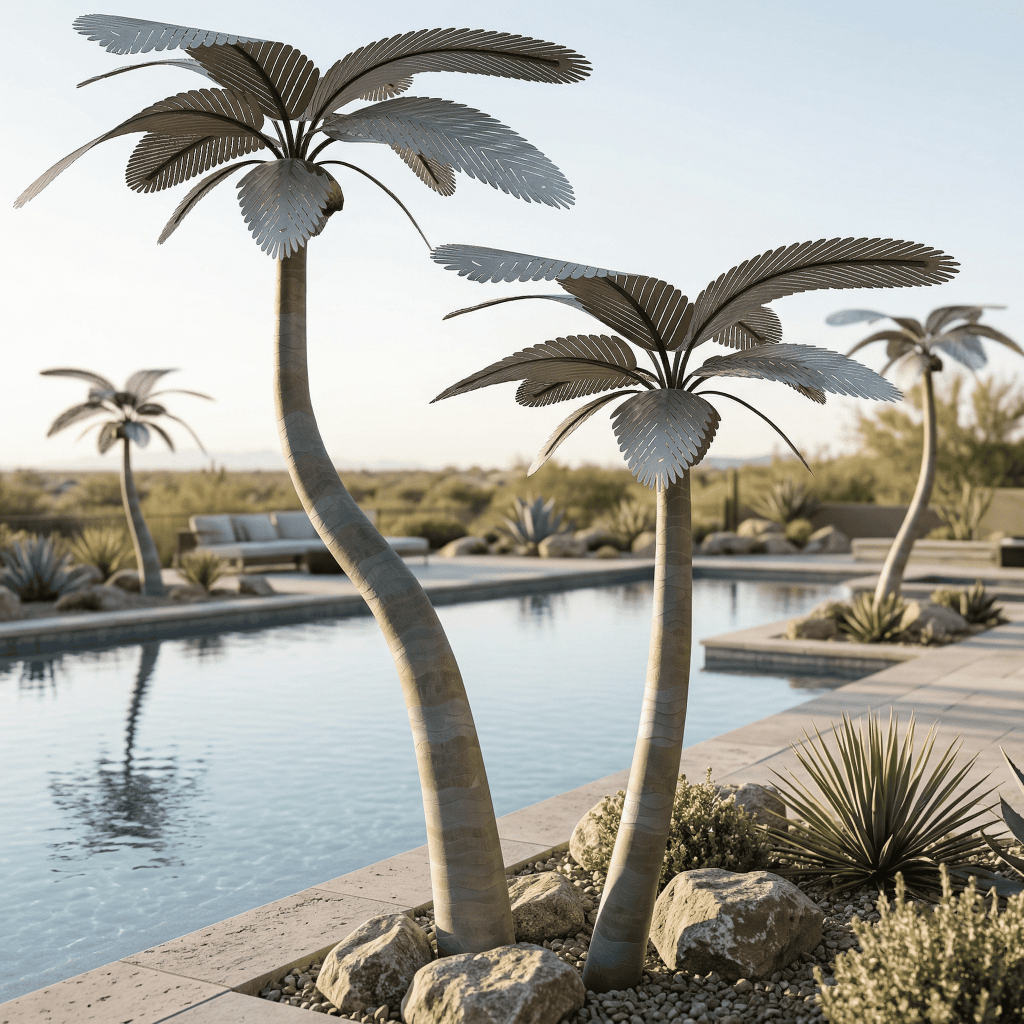Artificial palm trees for stylish outdoor landscaping and poolside decor. Durable, realistic, and pe.