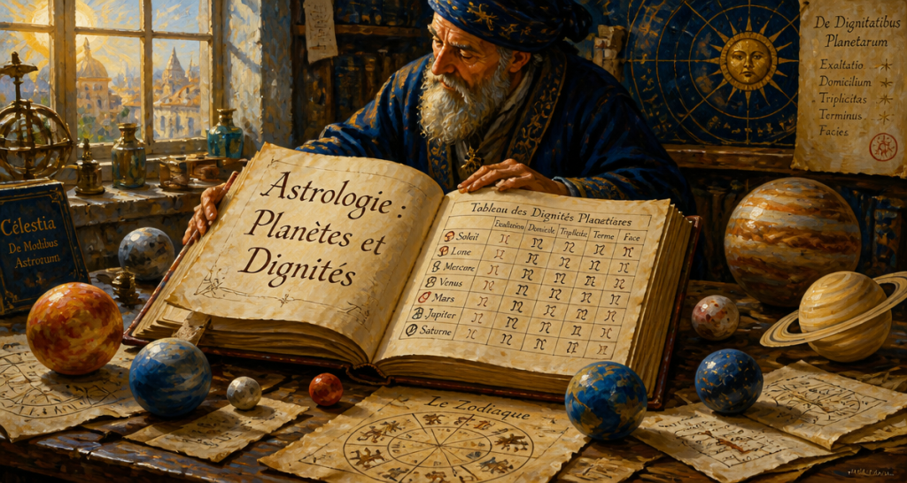 Astrologie planètes dignités sur grimoire