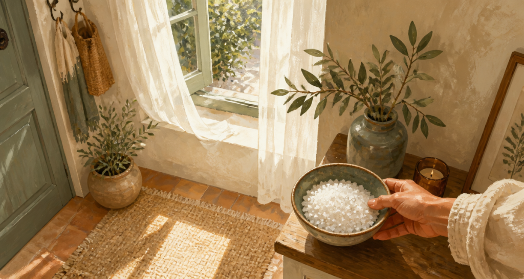 comment purifier sa maison des mauvaises ondes, bol de sel dans l'entrée