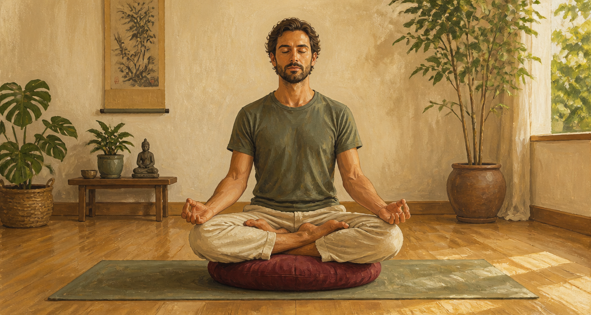 Padmasana position yoga sur zafu