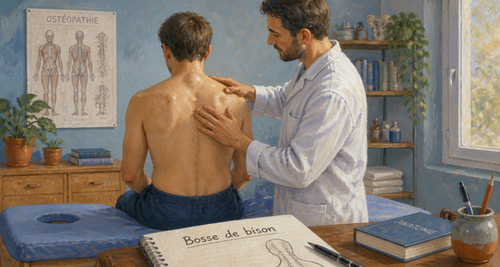 bosse de bison ostéopathe examinant patient