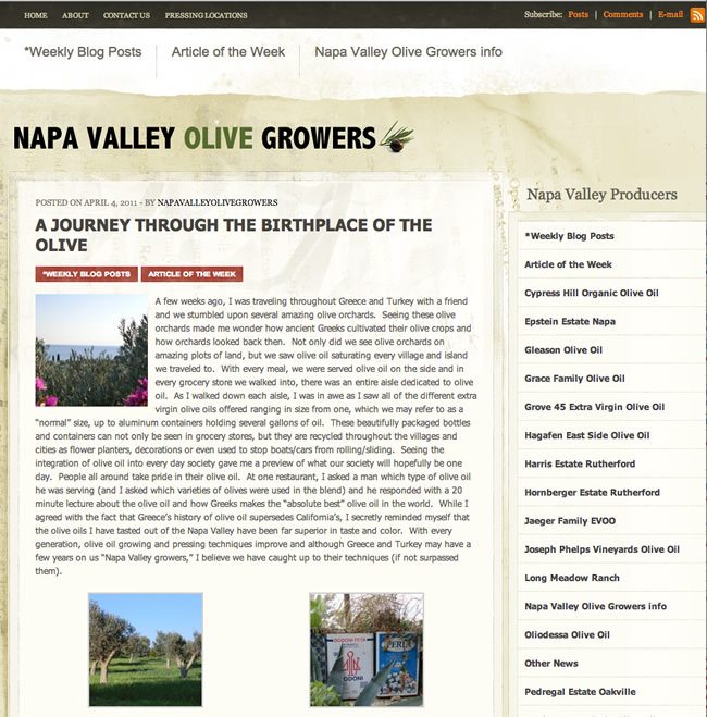 Napa Valley Olive Growers Website