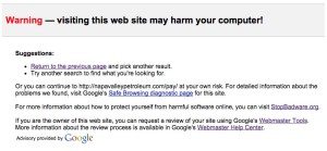 Malicious code google warning