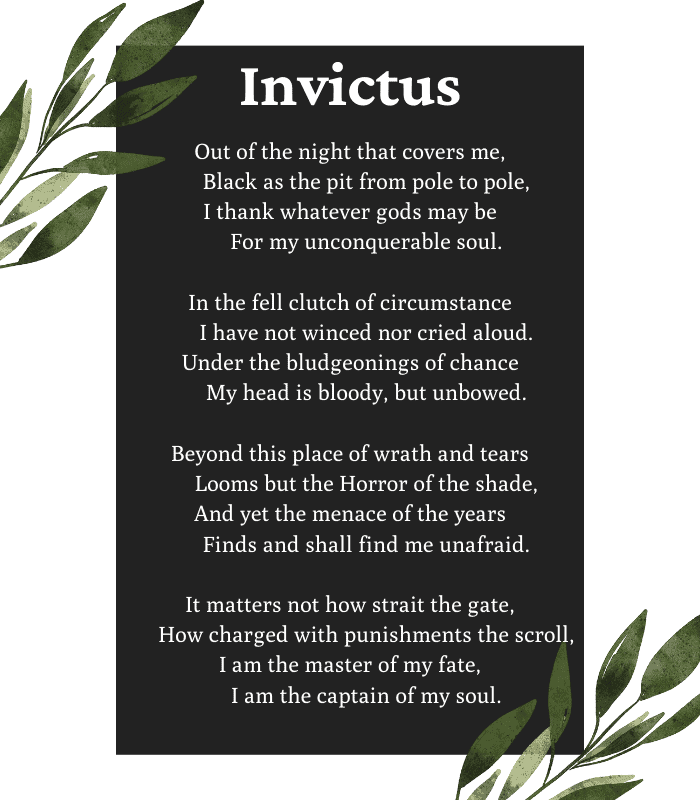 Invictus Poem by William Ernest Henley Wall Art
