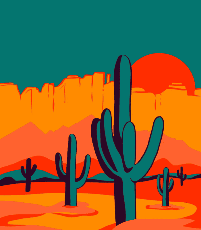 Retro Desert Cactus Painting Wall Art