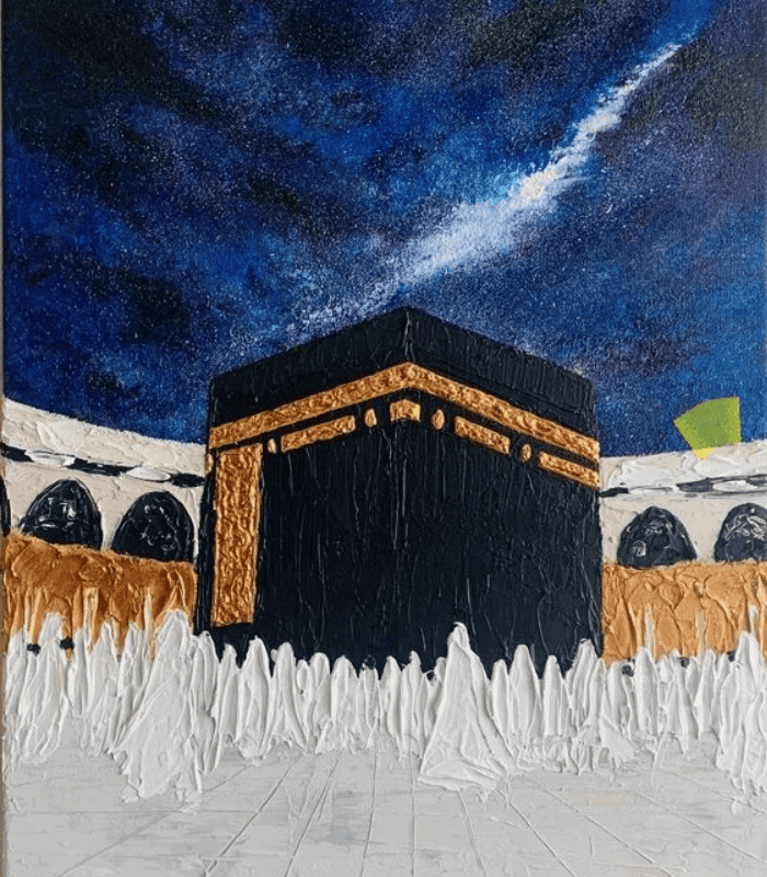 Hand Painted Makkah Wall Art | Glass Framed Poster for Living room and Devotional room - Image 2