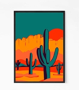 Retro Desert Cactus Painting Wall Art