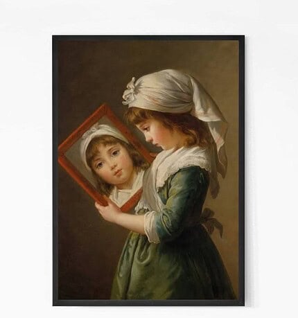 Girl Looking in a Mirror Painting Wall Art