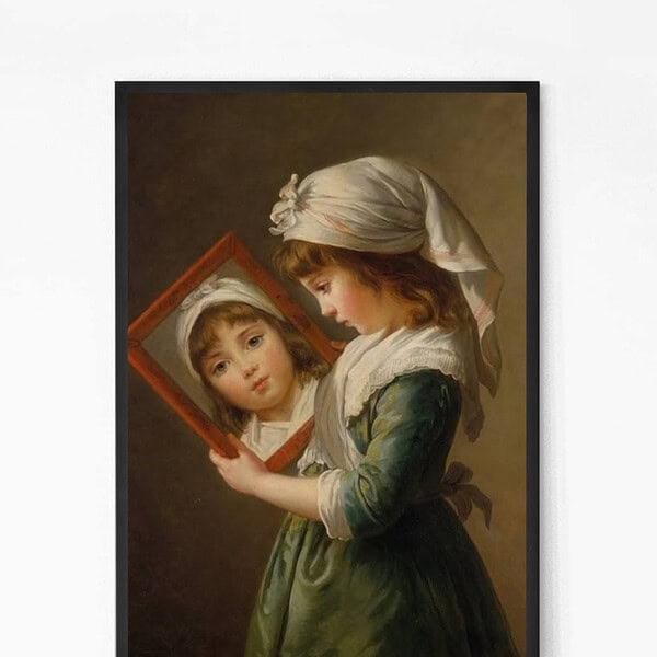 Girl Looking in a Mirror Painting Wall Art