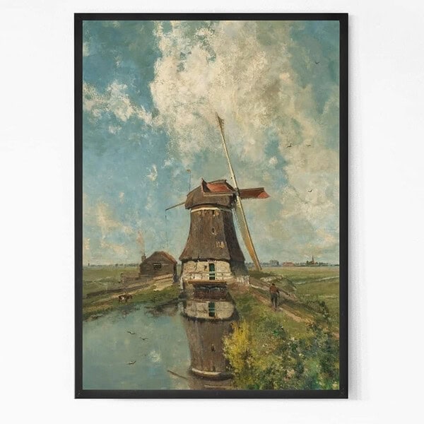 Hand painted A Windmill on a Polder Waterway Wall Art