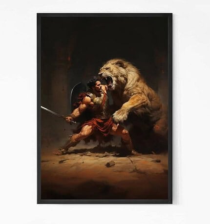 Hercules and the Lion of Nemea Painting Wall Art
