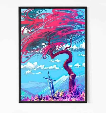Pink Tree & Sword Wall Art Canvas