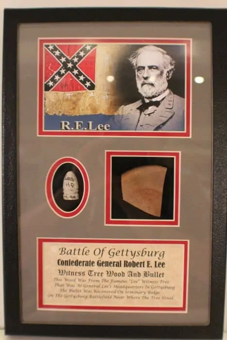 Confederate Flag Gen. Lee's Headquarters Witness Wood And Civil War Bullet Gettysburg