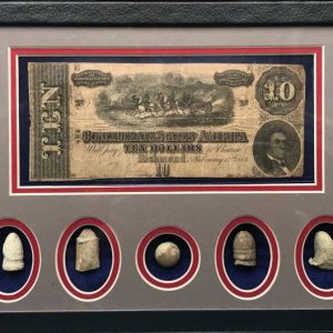 Authentic Confederate Money & Civil War Bullets Display In Collectors Glass Case Certified By The Gettysburg Museum Of History