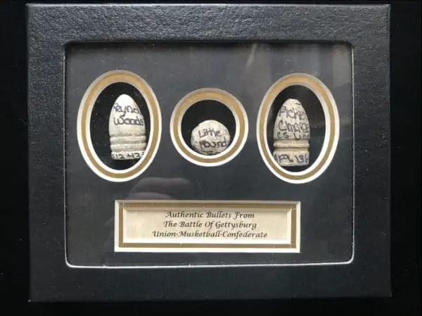 Best Set Authentic Gettysburg 3 Bullet Set Union, Musket Ball, Confederate Most Historic Locations In Collectorâ€™s Glass Case Certified