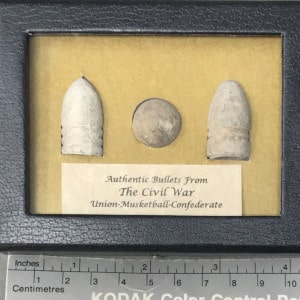 Three Authentic Bullets from the Civil War Union, Musket Ball, Confederate In Collector's Glass Case