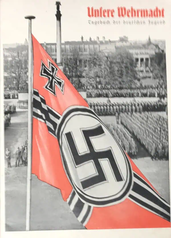 Nazi flag with swastika and Iron Cross displayed at Gettysburg Museum of History.