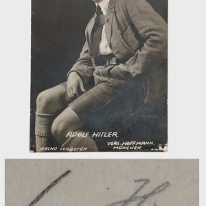 Vintage photograph of Adolf Hitler with a handwritten signature from 1926, displayed at Gettysburg M.