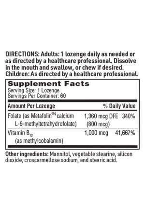 SFI Health Active B12-Folate - Lozenge with Metafolin Folate and Methylcobalamin B12 for neurological support.