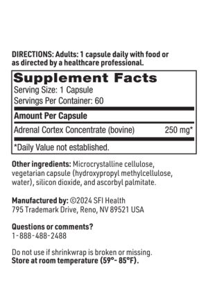 Adrenal Cortex - 250 mg of BSE-free bovine adrenal concentrate for adrenal support.