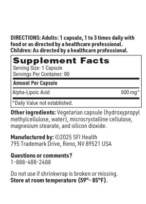 SFI Health Alpha-Lipoic Acid - 500 mg ALA antioxidant supplement for liver and neurological health.