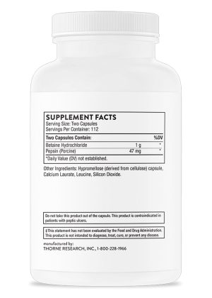 Thorne Betaine HCl & Pepsin - A supplement for stomach acid and protein digestion support.