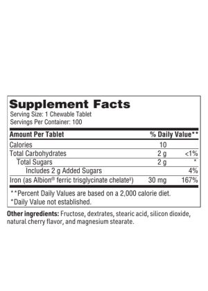 Chewable Iron Chelate - 30 mg of Ferrochel® chelated iron in a gentle, non-constipating formula.