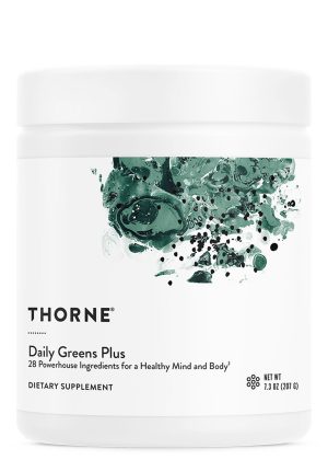 Thorne Daily Greens Plus - A comprehensive greens powder with adaptogens, mushrooms, and antioxidants.