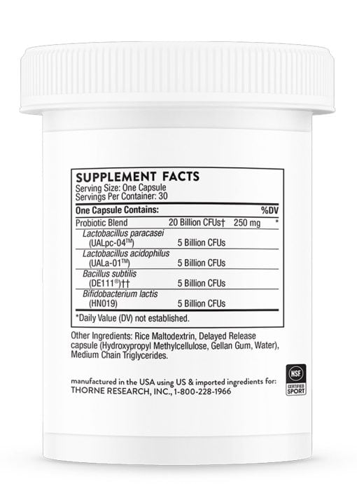 Thorne FloraSport 20B - NSF Certified probiotic for athletic gut health and immune support.
