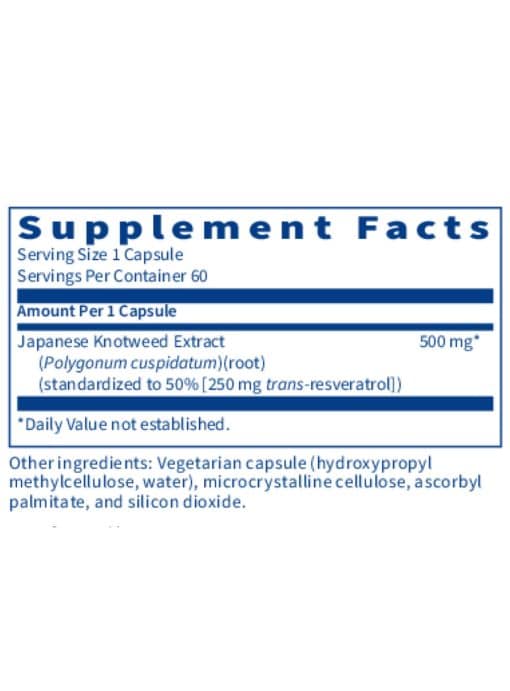 Resveragen - 500mg of Japanese Knotweed extract providing 250mg of trans-resveratrol for antioxidant support.