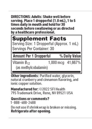SFI Health B12 Liquid - 1000 mcg of methylcobalamin B12 for fast absorption and energy support.