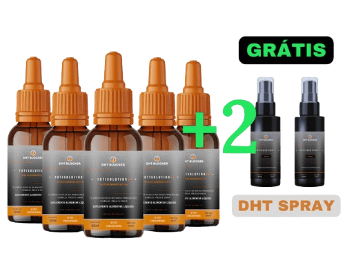 Oferta especial do kit de 5 meses do DHT Blocker com um spray grátis, o melhor custo-benefício para um tratamento capilar completo.