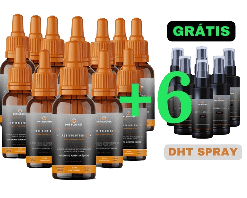 Kit definitivo de 12 meses do DHT Blocker, incluindo um spray extra grátis para garantir a manutenção da saúde capilar o ano todo.