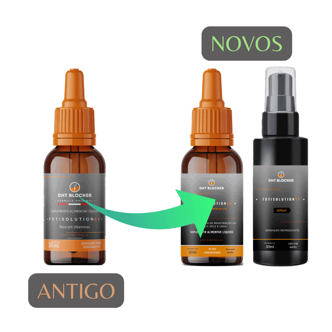 Novo rótulo do frasco de DHT Blocker, a mesma fórmula eficaz em uma embalagem moderna.