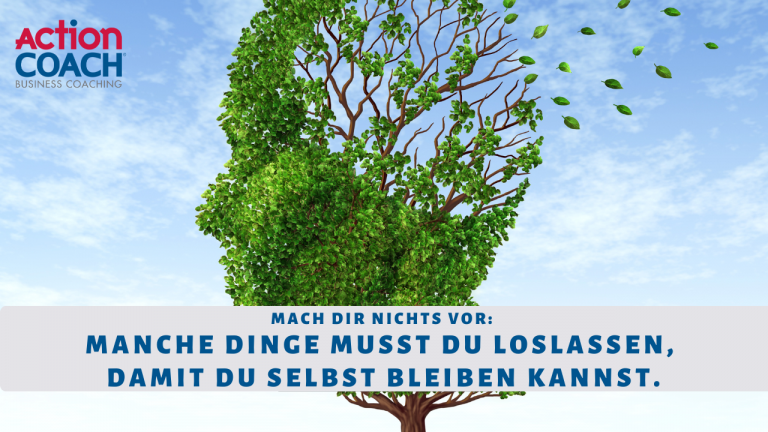 Blog - Coach Insights 2 Ein Baum, von dem grüne Blätter wegfliegen. Verlustangst im Unternehmertum und der Satz "Manche Dinge musst du loslassen. damit du selbst bleiben kannst".