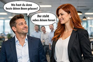 Frau unterhält sich mit Mann im Büro und bekommt dummen Spruch zu hören. Schlagfertigkeit im Büro.