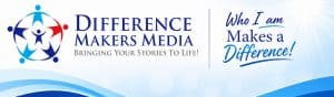 Logo of Difference Makers Media featuring interconnected figures symbolizing community and collaboration.
