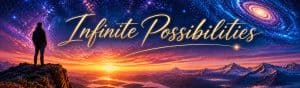 A person standing on a mountain overlooking a vibrant sunset with a cosmic sky, symbolizing limitless potential and the art of living your dreams.