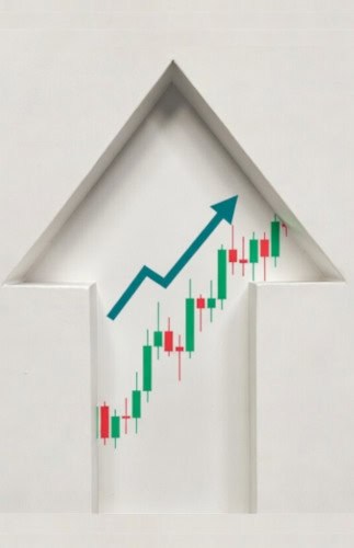 Business growth arrow rising through a house-shaped cutout, symbolizing success and progress in marketing and media strategies.