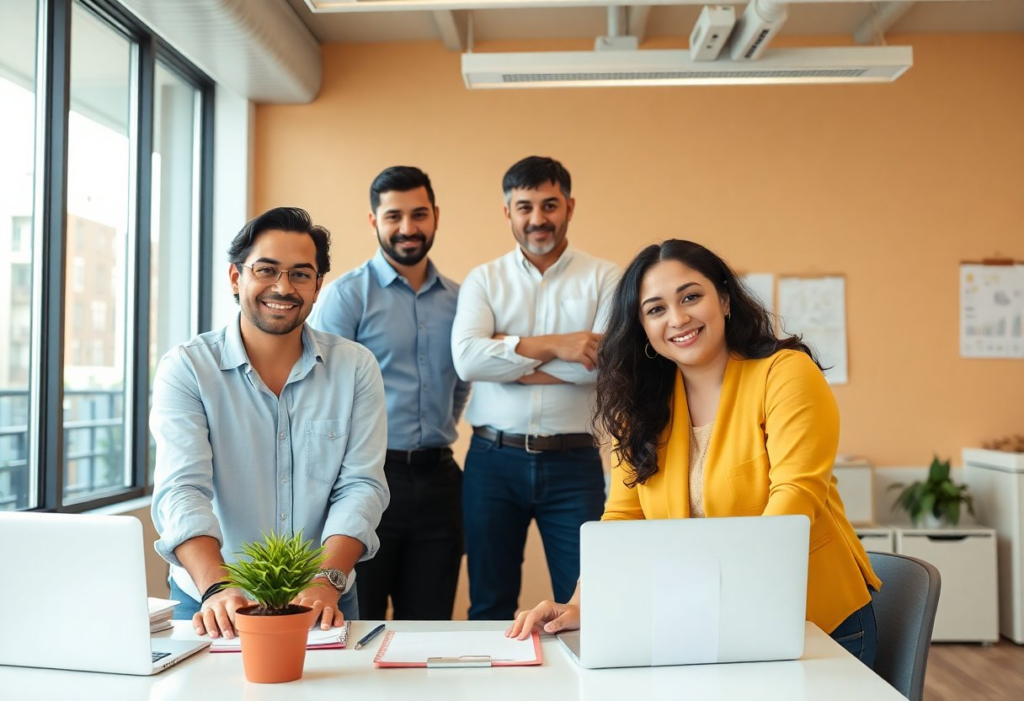 hispanic office teamwork concept