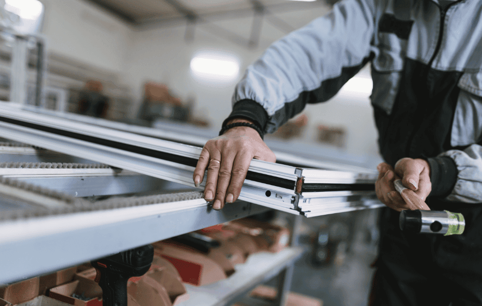 Man working on window casement