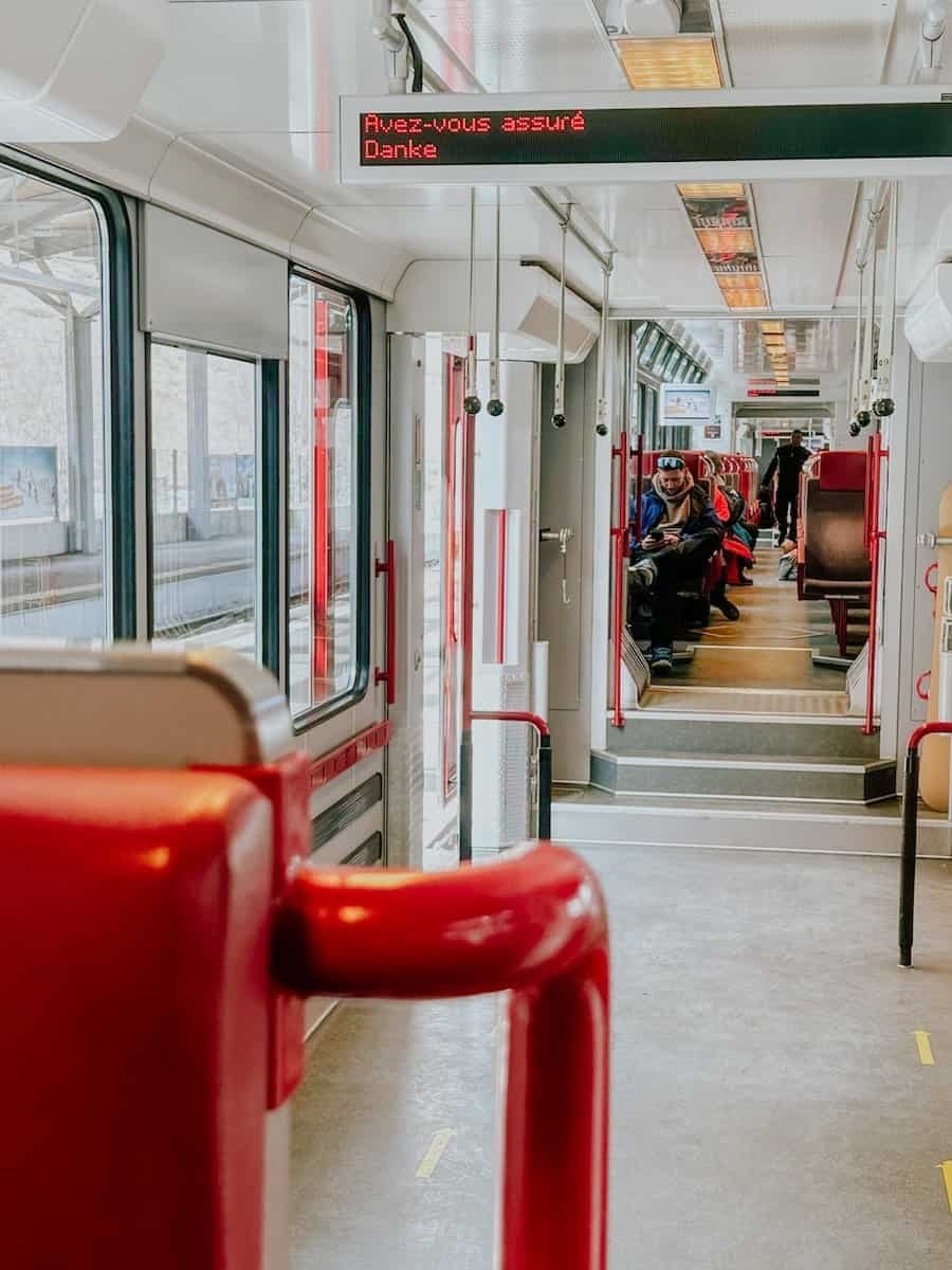 Inside the Täsch to Zermatt shuttle train.