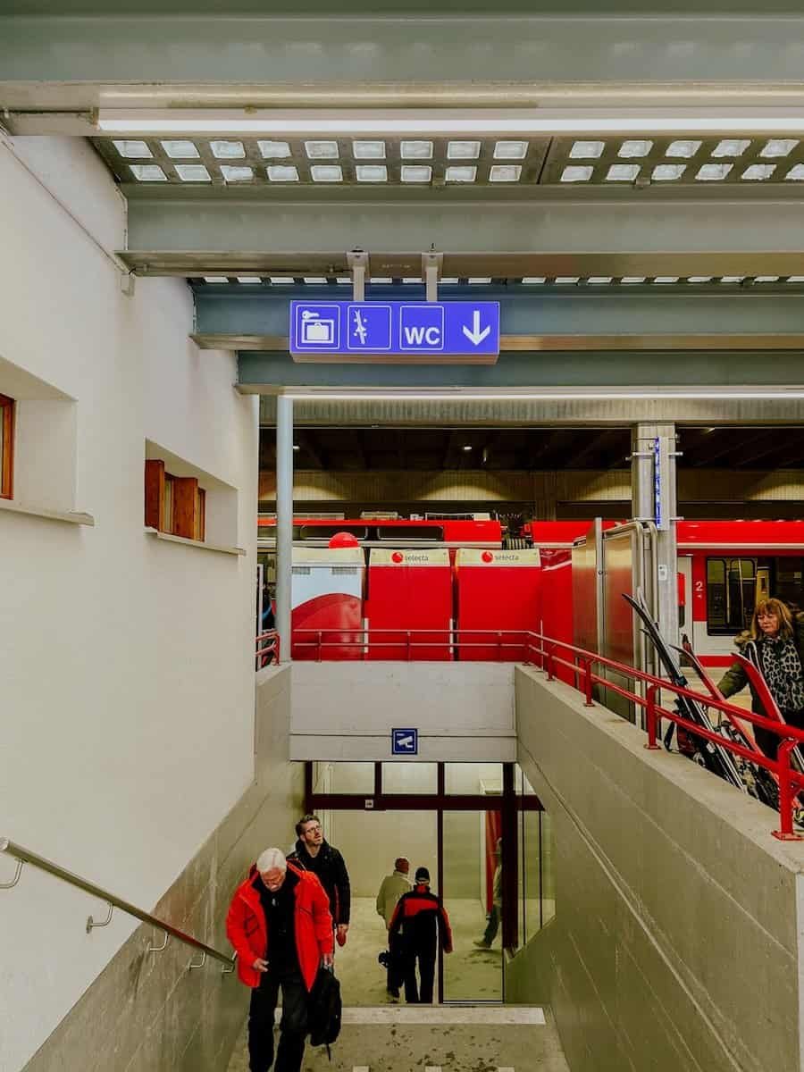 Entrance to the lockers and public toilets at Zermatt train station.