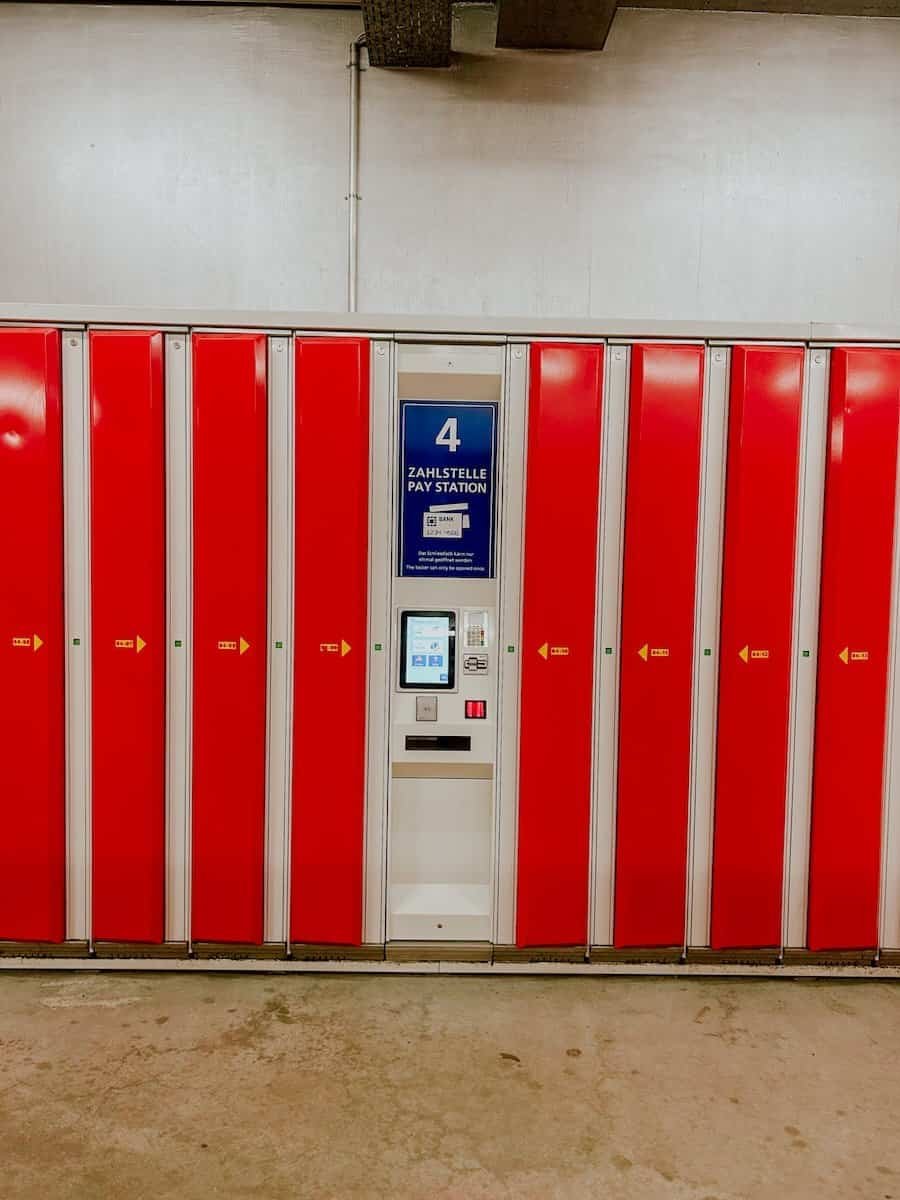 Ski lockers in Zermatt train station.