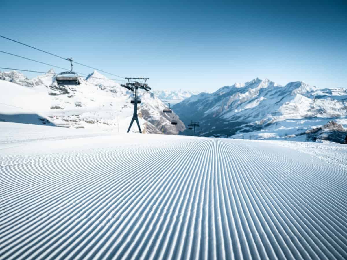 Freshly groomed pistes in Zermatt.