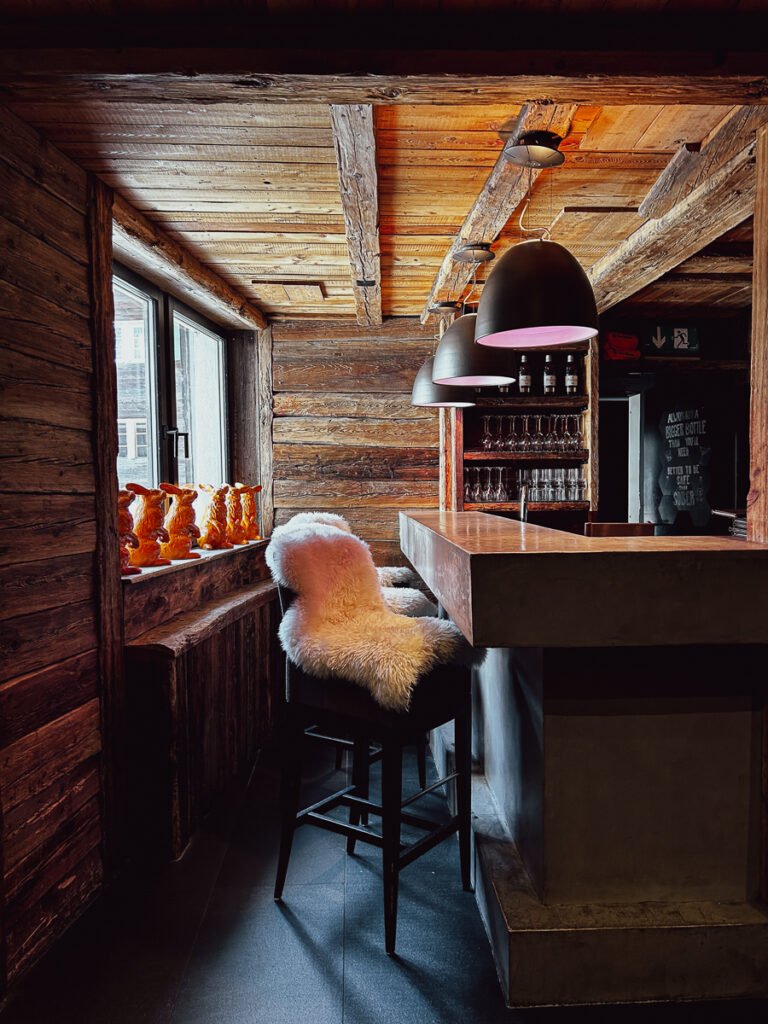 Fur covered bar stools at the Loft Nightclub, Zermatt.