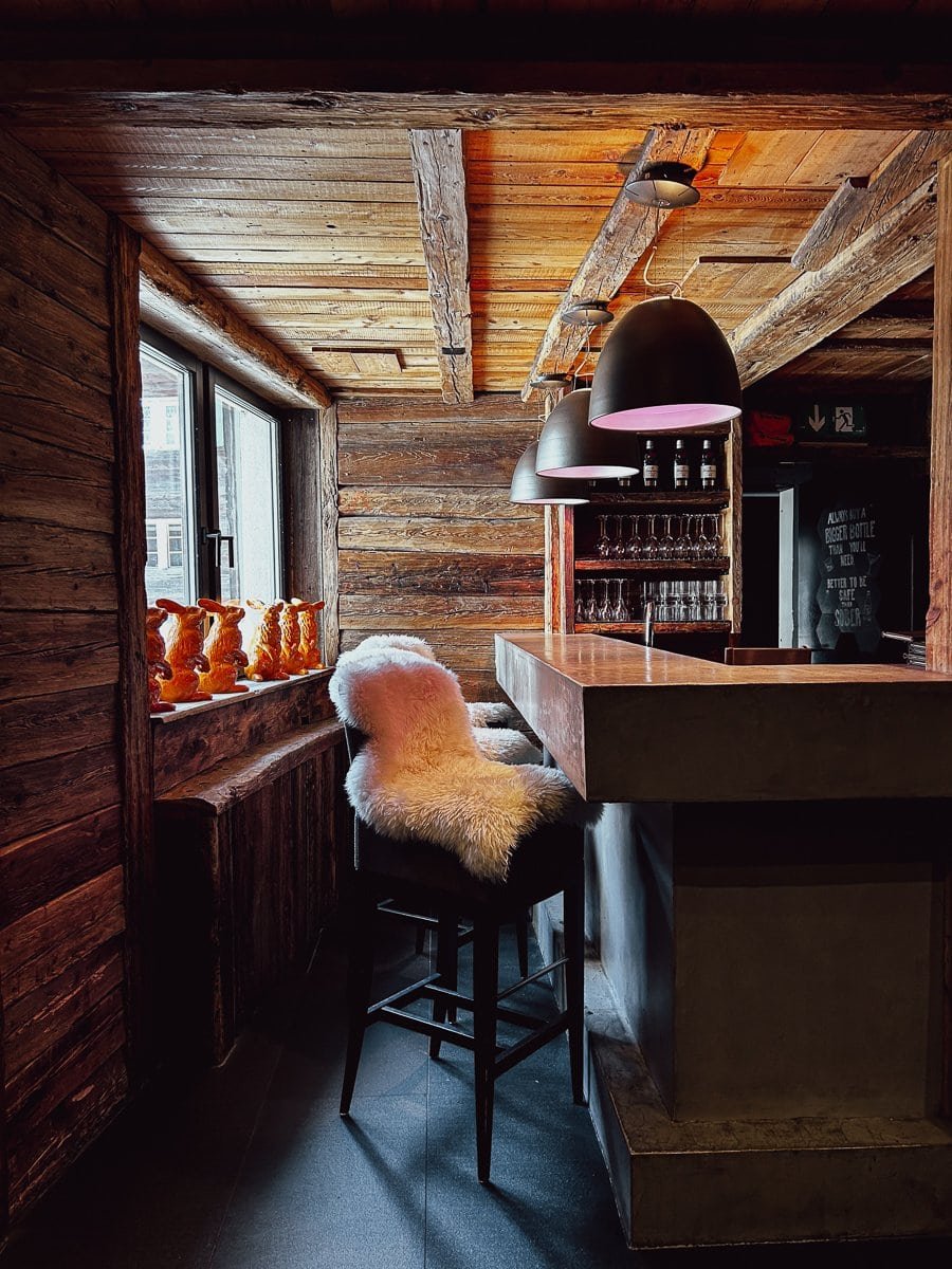 Fur covered bar stools at the Loft Nightclub, Zermatt.